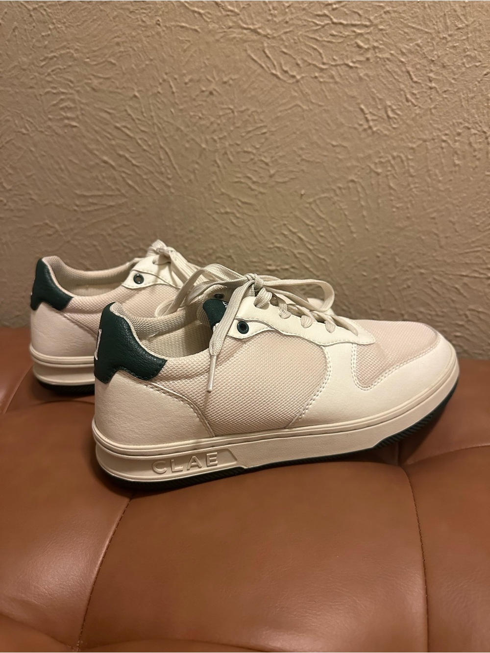 Vuori CLAE Low-Top Sneakers in Off-White with Dark Green Accent UNISEX